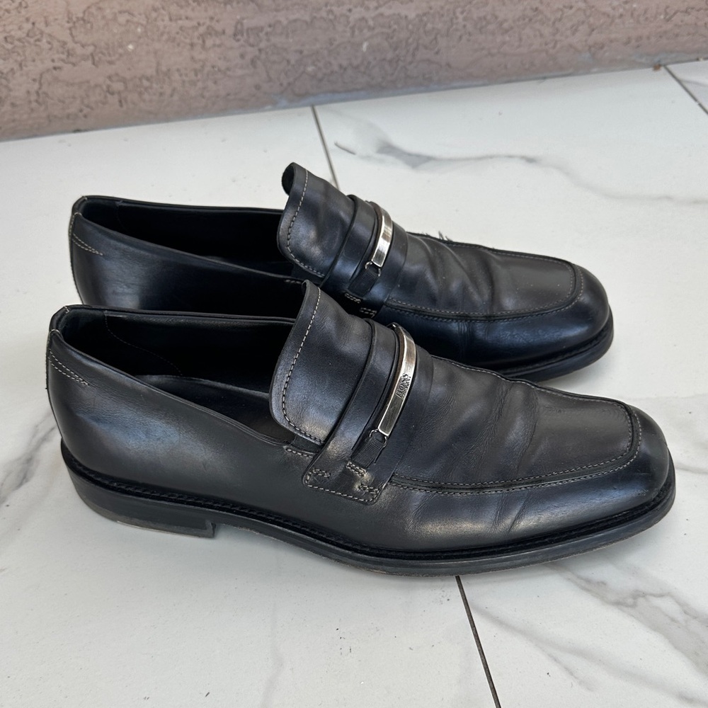 HUGO BOSS Classic Black Leather Men's Loafers Colby style made Italy size 8.5